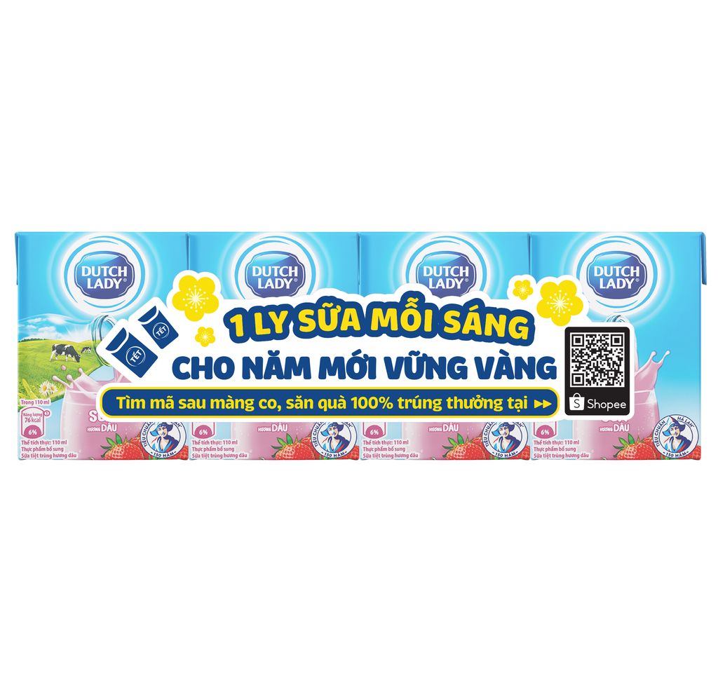 Thùng 48 Hộp Sữa Tươi Tiệt Trùng Dutch Lady Cô Gái Hà Lan Dâu (48 x 110ml)