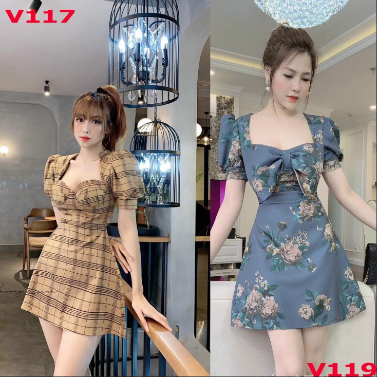 Đầm caro cánh tiên kèm mút ngực thời trang Esther Fashion