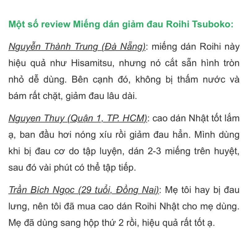 Miếng dán GIẢM ĐAU NHỨC Roihi Tsuboko Nhật Bản 156 miếng