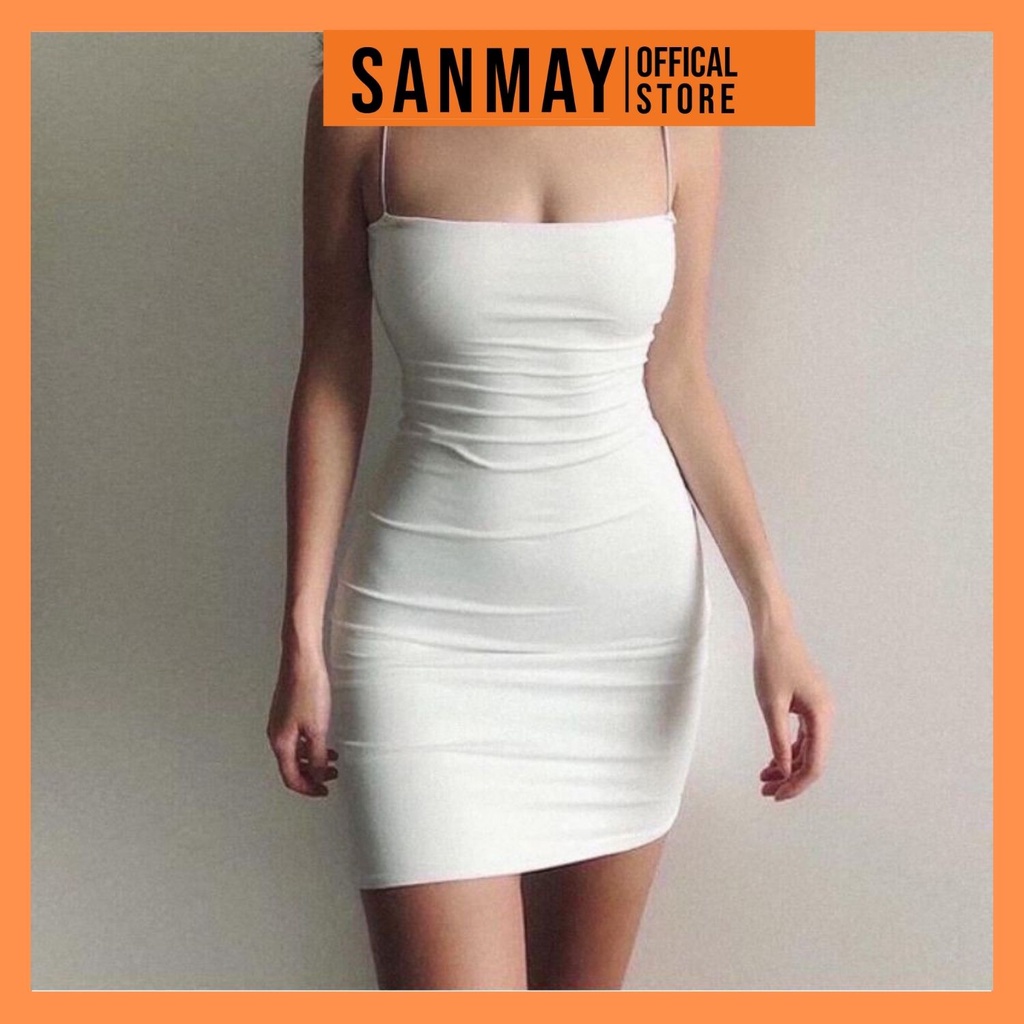Váy Body 2 Dây SANMAY Đầm Ôm Body Sợi Bún Dáng Dài Sexy Dự Tiệc Cưới Thun Gân Màu Đen Trắng VD059 | BigBuy360 - bigbuy360.vn