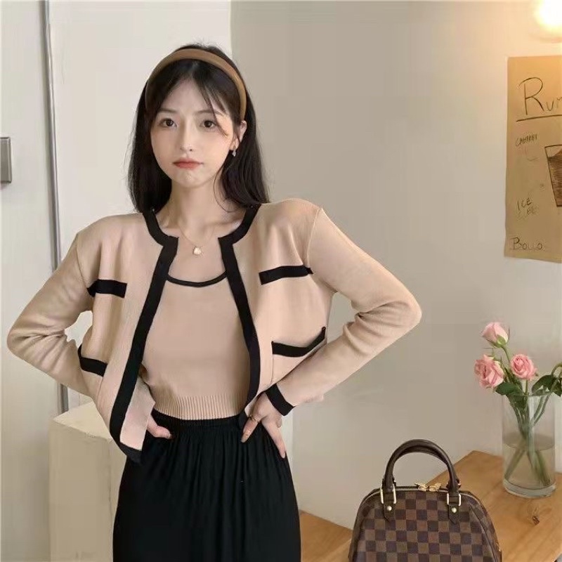 Sét áo len cadigan kèm áo len ba lỗ phong cách hàn quốc cực cá tính