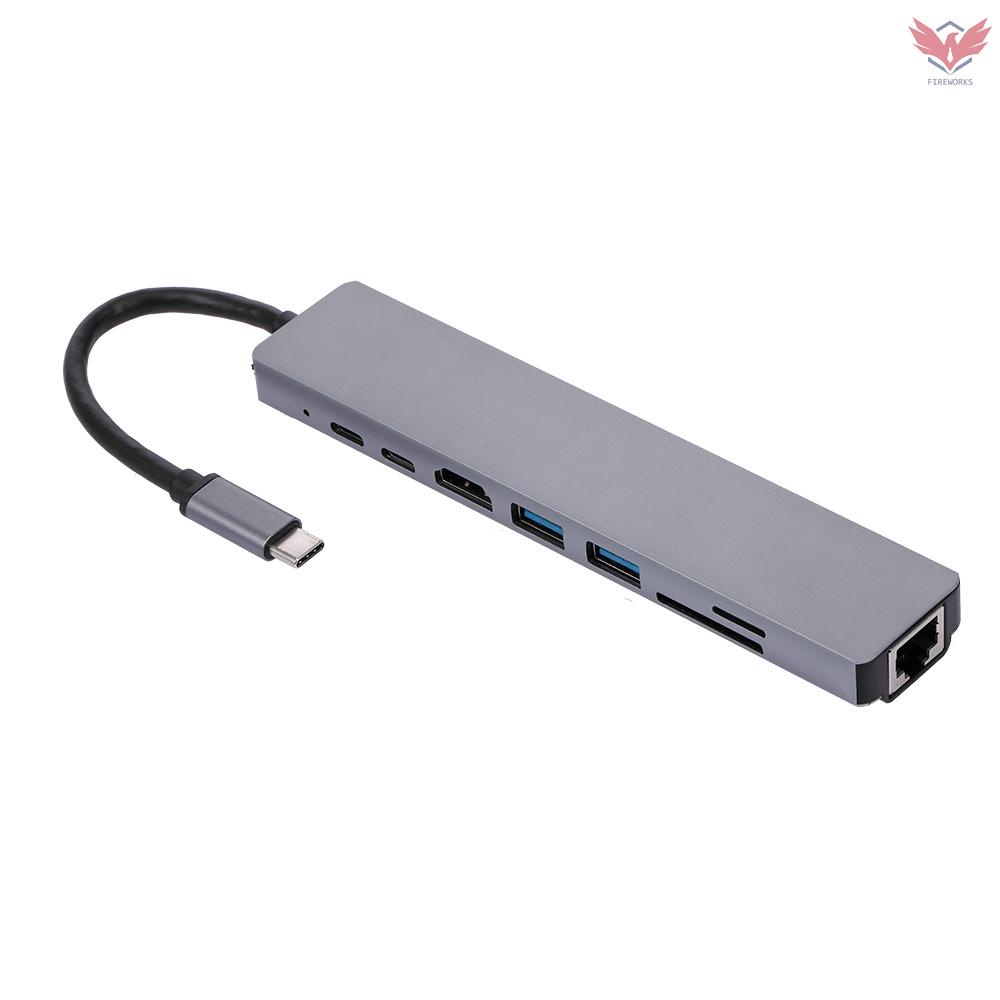 Bộ Chuyển Đổi 8 Trong 1 Usb-C Type-C Sang Pd + Usbx2 + Hdtv + Type-C + Sd Tf + Rj45 87w Cho Laptop