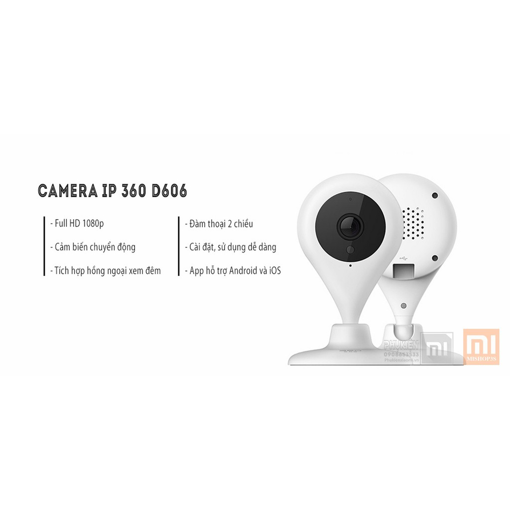 Camera giám sát IP  360 D606 Full HD 1080P - Bản Quốc Tế - Góc nhìn 150 độ - Đàm thoại 2 chiều, Hồng ngoại ban đêm