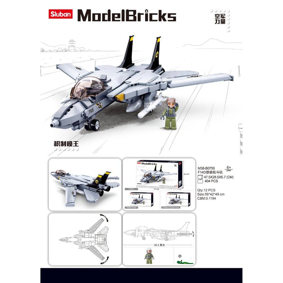 Xếp hình Army Sluban M38 B0755 mô hình lắp ráp Máy bay phản lực F 14D