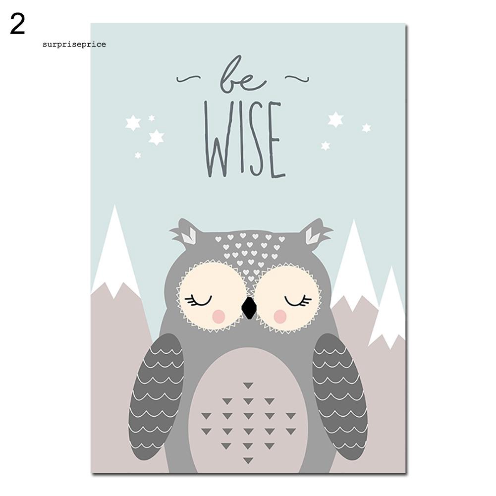 Tranh treo tường trang trí không khung bằng vải canvas họa tiết hoạt hình chú cáo/chim cú/hươu đáng yêu