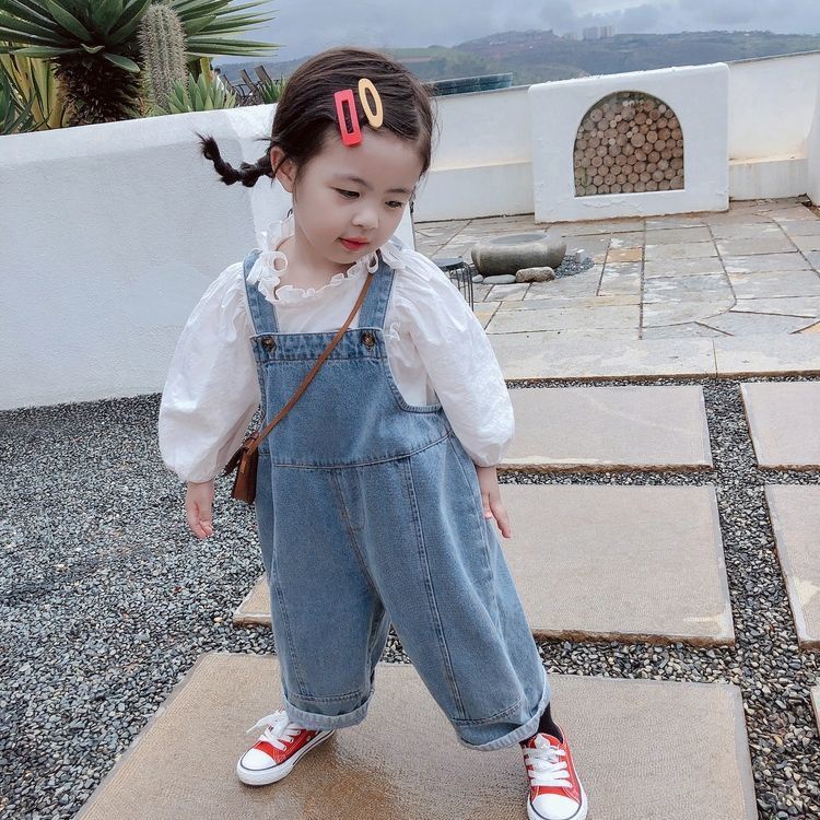 Quần Yếm Bé Gái Mẫu Mới2021Quần Dài Mùa Thu Quần Mặc Thường Ngày Trẻ Em Quần Jean Trẻ Em Mùa Xuân Thời Trang