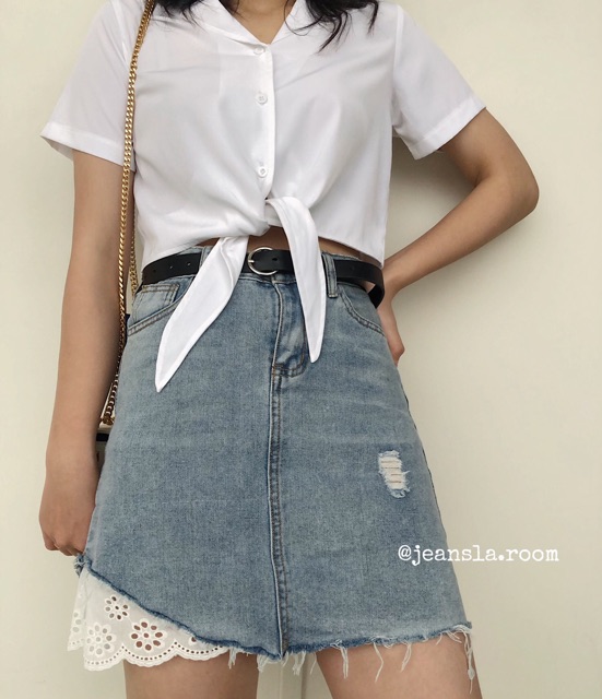 [#VJL3] Chân váy JEANSLA Chữ A Xanh nhạt phối ren Sang chảnh Độc - Lạ | BigBuy360 - bigbuy360.vn
