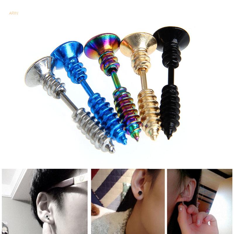 Bông tai hình đinh ốc bằng thép không gỉ phong cách punk mới cho nam và nữ