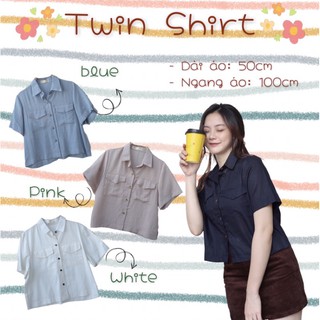 Áo sơ mi 2 túi freesize trơn ngắn tay