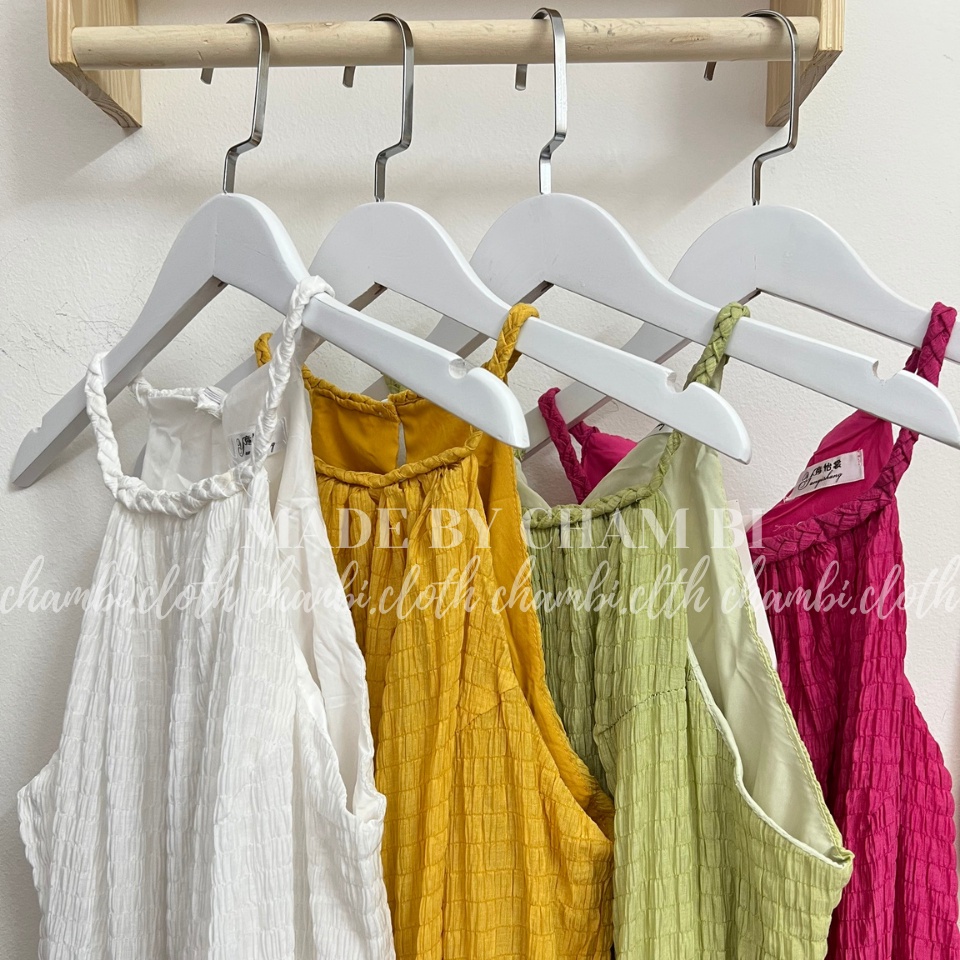 Váy kiểu nữ đi biển V.115, Váy maxi xốp cổ yếm vặn thừng dáng xuông 4 màu ngọt ngào - Thời trang nữ Chấm Bi | BigBuy360 - bigbuy360.vn