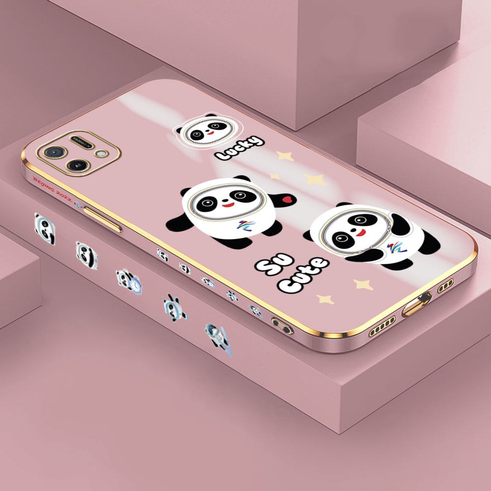 Ốp Điện Thoại Mềm Mạ Hình Gấu Trúc Cho OPPO A5s A16K A12s A73 A12E A52 A9 A12 A16 A53