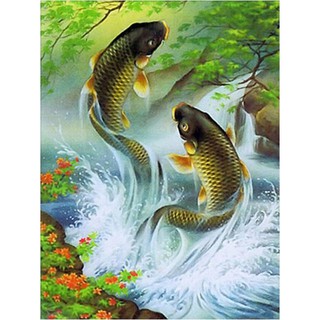 tranh đính đá toàn bộ 5d,tranh cá chép treo tường