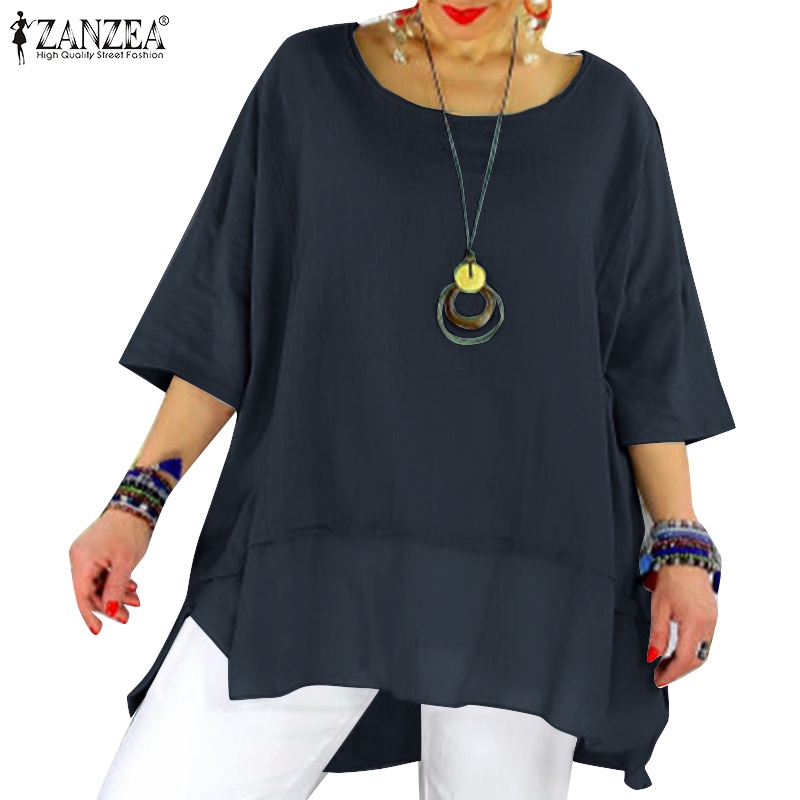 Áo thun Zanzea tay lửng cổ tròn màu trơn sành điệu