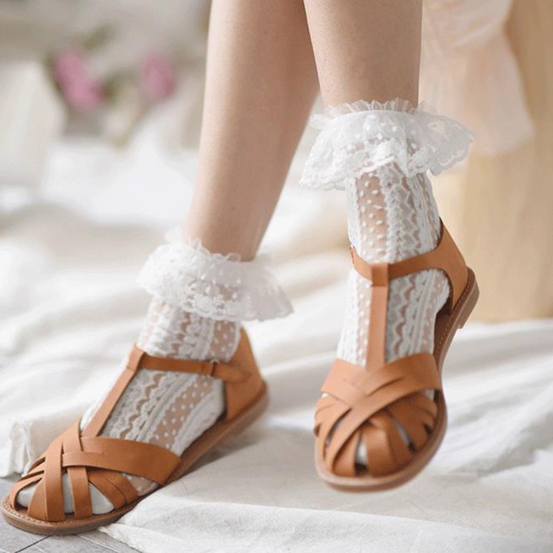 Youyo Đôi Vớ Lolita Công Chúa Bằng Sợi Thủy Tinh Phối Ren Lưới Siêu Mỏng Thắt Nơ Cổ Điển Ngọt Ngào Cho Nữ