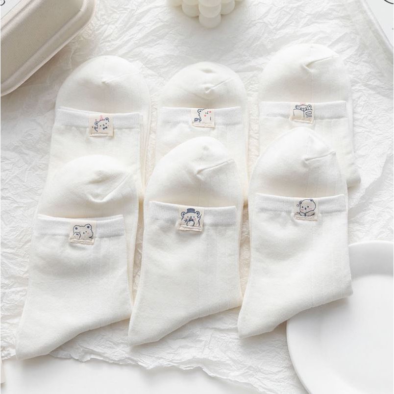 Set 5 Đôi Tất Vớ Nữ Full White Mix Cổ