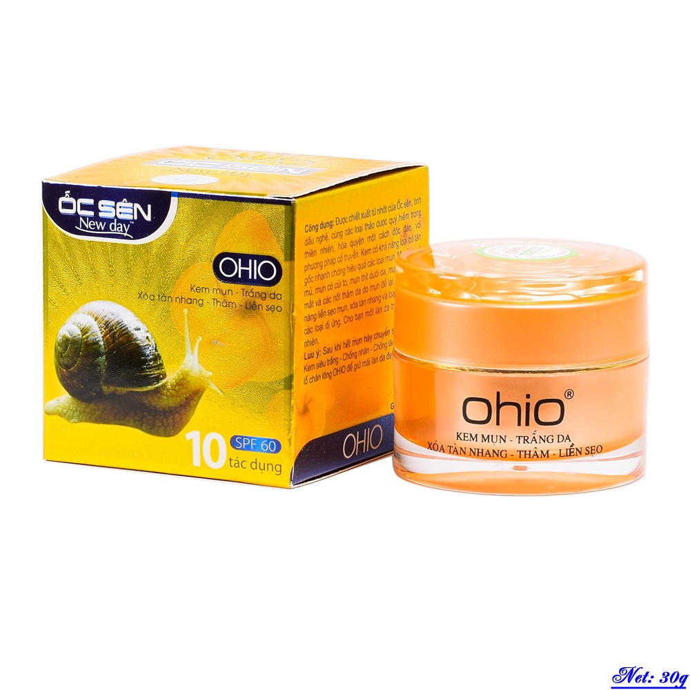 Kem Mụn - Trắng da - Xóa tàn nhang - Thâm - Liền sẹo 10 tác dụng Ốc sên OHIO (30g)