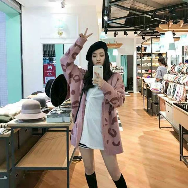 Áo khoác len cardigan họa tiết da báo thụng trẻ trung (Order khoảng 12-14 ngày có hàng) | BigBuy360 - bigbuy360.vn