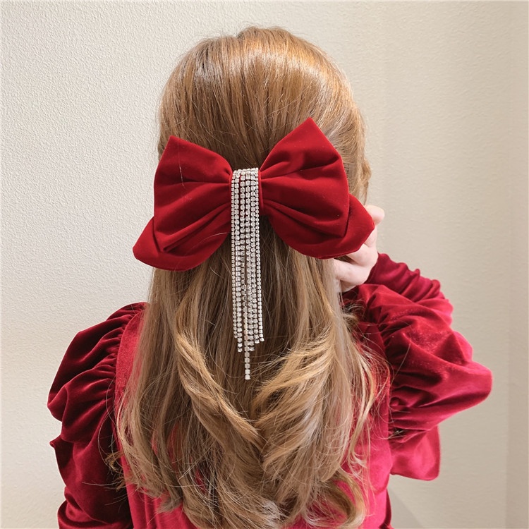 Kẹp Tóc Nơ Đen Đính Đá Lấp Lánh