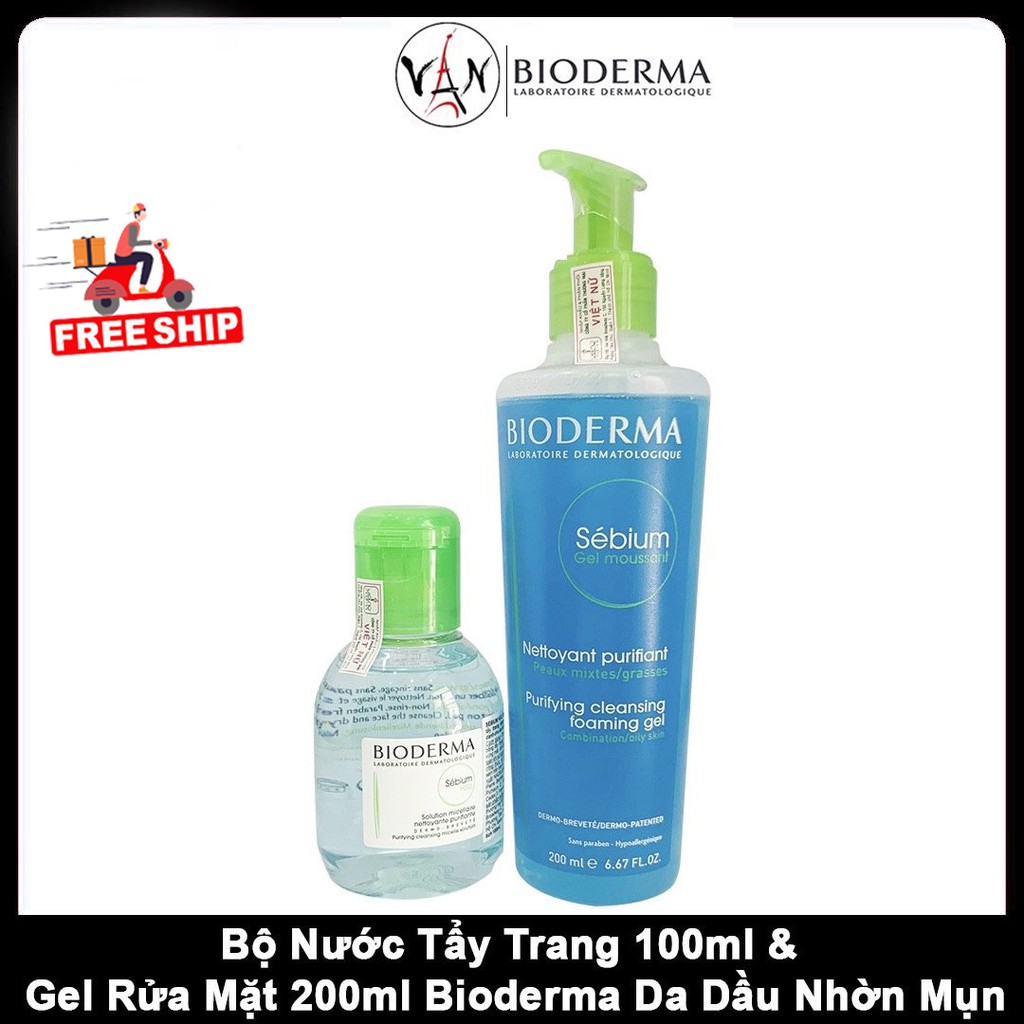 [Combo Bioderma ] Nước tẩy trang bioderma 100ml & sữa rửa mặt bioderma 200ml dành cho da dầu nhờn mụn