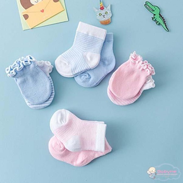 Bộ găng tay + vớ cotton mềm mại màu trơn chống trầy cho bé