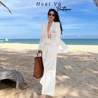 Set sơ mi vạt dài cao cấp Ashley trắng