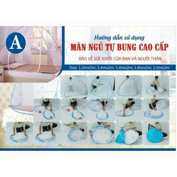 Màn chụp tự bung cao cấp 1m2,1m4,1m6,1m8 - Mùng chụp tự bung gấp gọn/Màn chụp tự bung chống muỗi Anh Thư