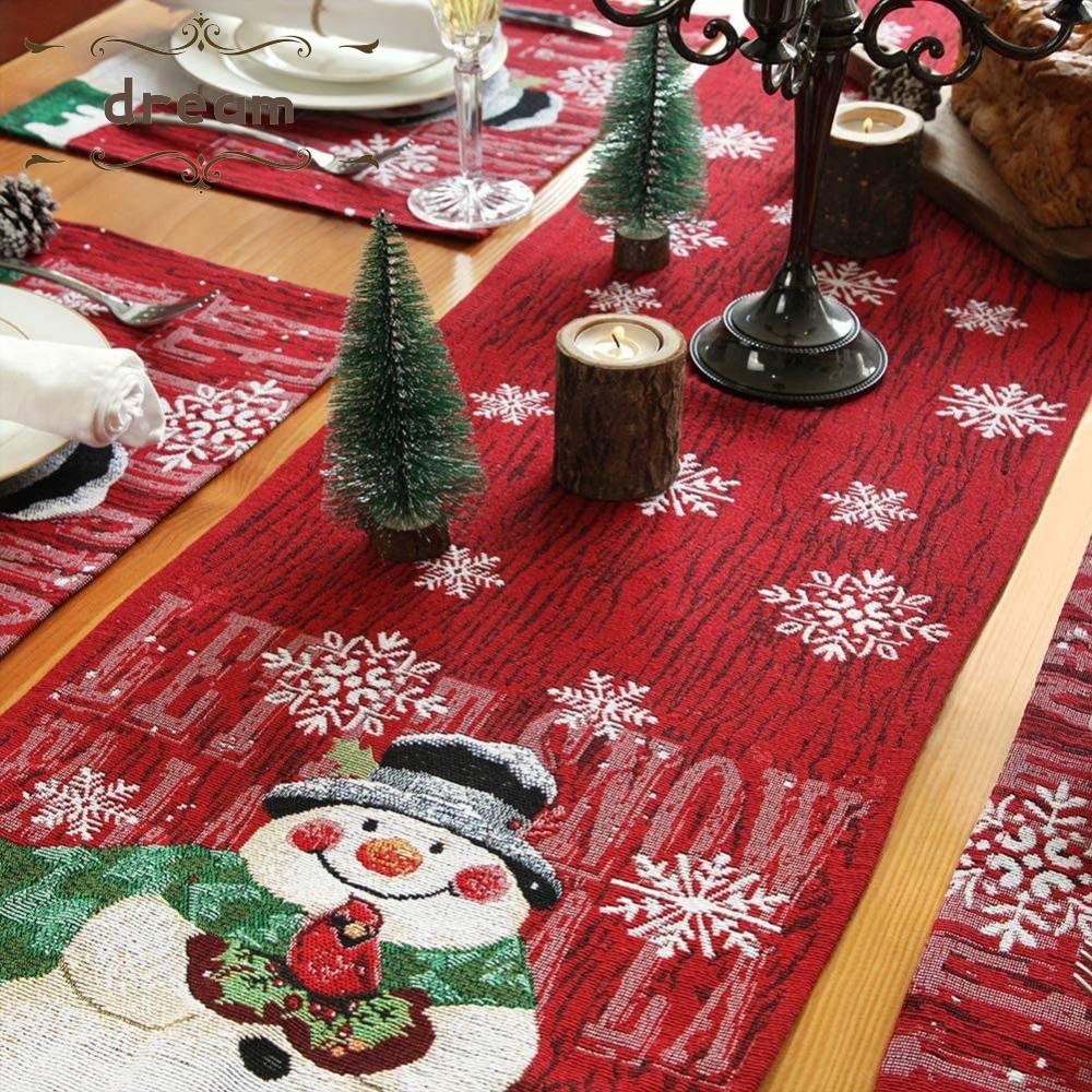 【DREAMLIFE】2022 Christmas Deer Embroidered Xmas Table-Runner For Christmas Tablecloths New