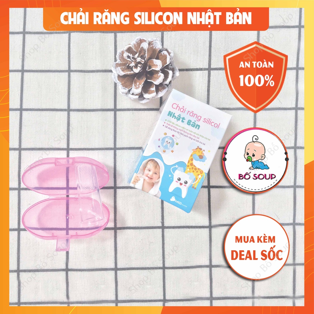 Rơ lưỡi cho bé, bàn chải đánh răng xỏ ngón silicon, có hộp đựng giữ vệ sinh