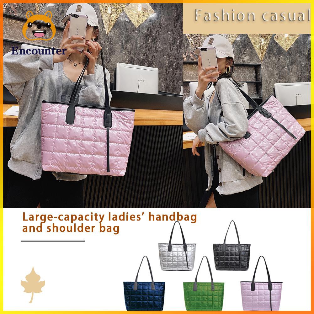 ○Encounter○ Casual Lattice Pattern Space Cotton Handbag Women Big Capacity Shoulder Bag☆