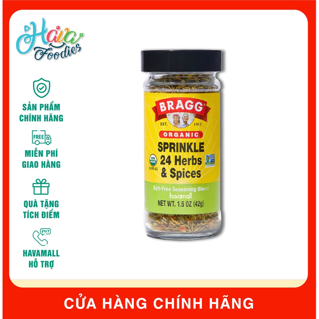 Hỗn Hợp Gia Vị 24 Loại Thảo Mộc Hữu Cơ Bragg 42gr – Organic Sprinkle 24 Herbs & Spices