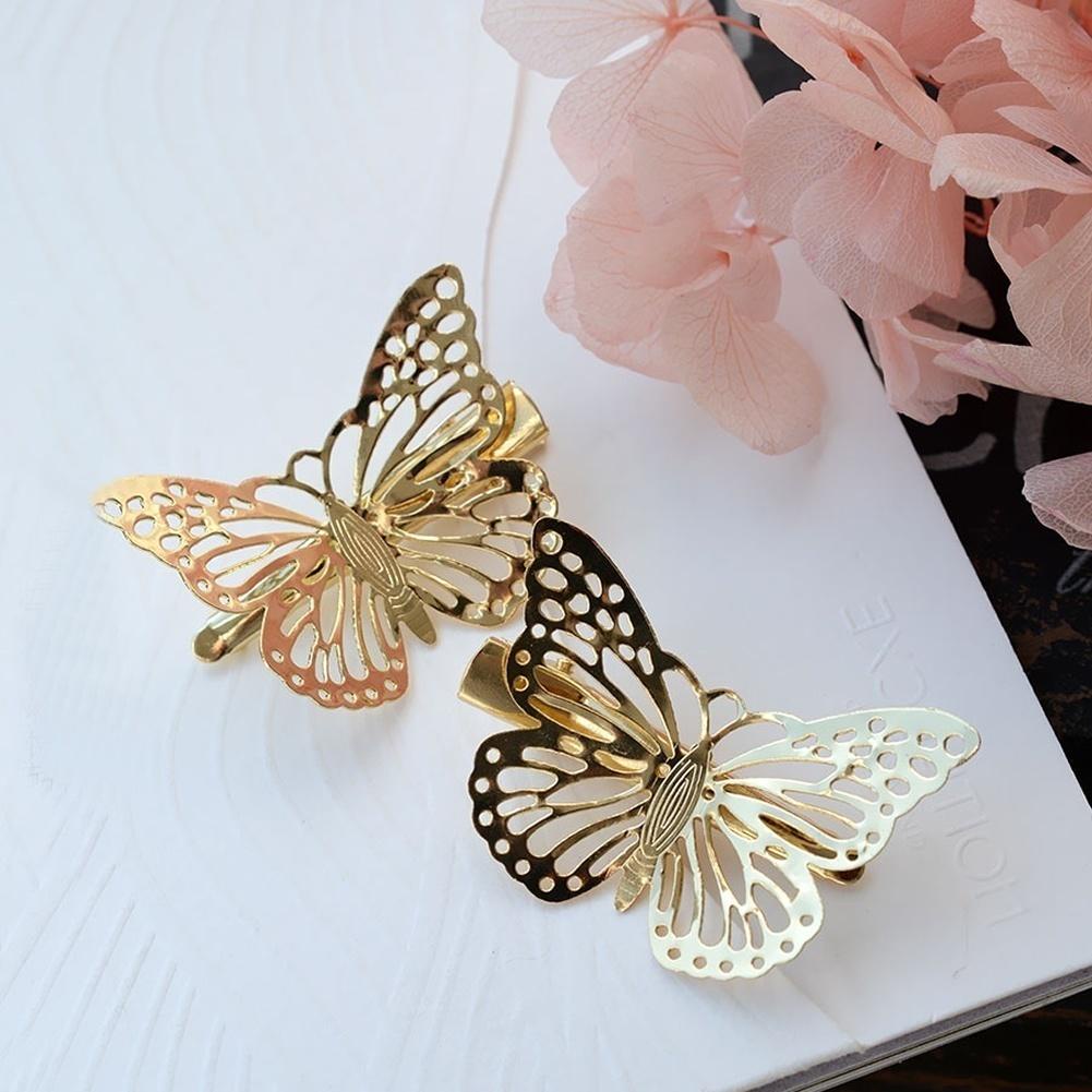 Kẹp Tóc Hình Bướm 3D Bằng Kim Loại Mạ Vàng Phong Cách Vintage Dễ Thương Cho Nữ