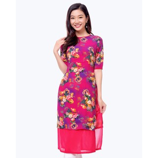 Áo Dài Cách Tân 2 Lớp Hoa Nổi Bật