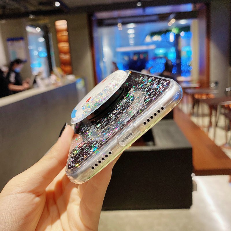 Ốp lưng iPhone 12 mini 11 Pro X XR XS Max 8 7 6 6S Plus SE 2020 Sequin Glitter Soft Case Cover+Doraemon Flowing silver foil holder