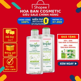Nước tẩy trang Simple Micellar Cleansing Water 200ml làm sạch trang điểm vượt trội - không chứa cồn
