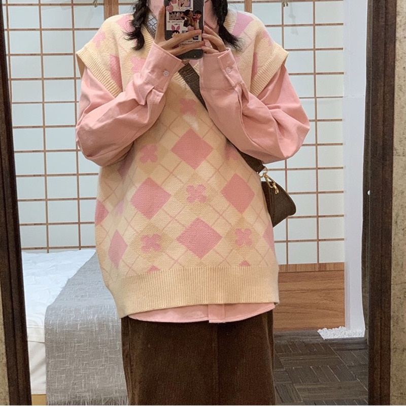 Áo Len Không Tay Họa Tiết Sọc Caro Thiết Kế Mới Thời Trang Mùa Thu Theo Phong Cách Hàn Quốc Dành Cho Nữ