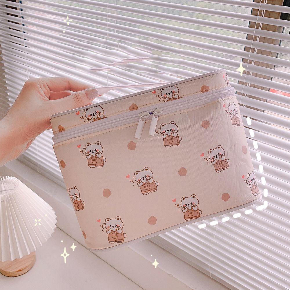 Túi Đựng Mỹ Phẩm Bằng Nylon Họa Tiết Gấu Hoạt Hình Dễ Thương Ốp