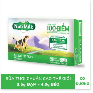 Thùng 48 Hộp NutiMilk Sữa tươi 100 điểm - Sữa tươi tiệt trùng Có đường 180ml TU.STCD180CRN - Thương Hiệu NUTIFOOD - CIRI