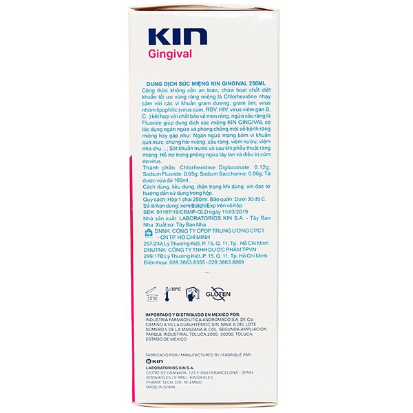 Nước Súc Miệng KIN GINGIVAL [Chai 250ml] - Sát Khuẩn Miệng Họng Ngăn Ngừa Viêm Nướu, Sâu Răng, Mảng Bám