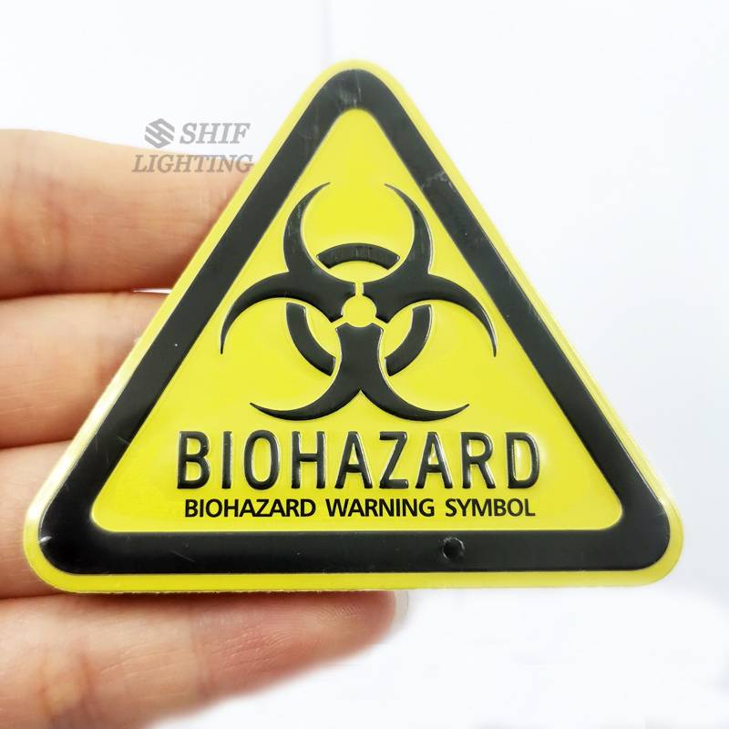 Huy hiệu đề can dán thay thế bằng nhôm thiết kế biểu tượng cảnh báo BIOHAZARD