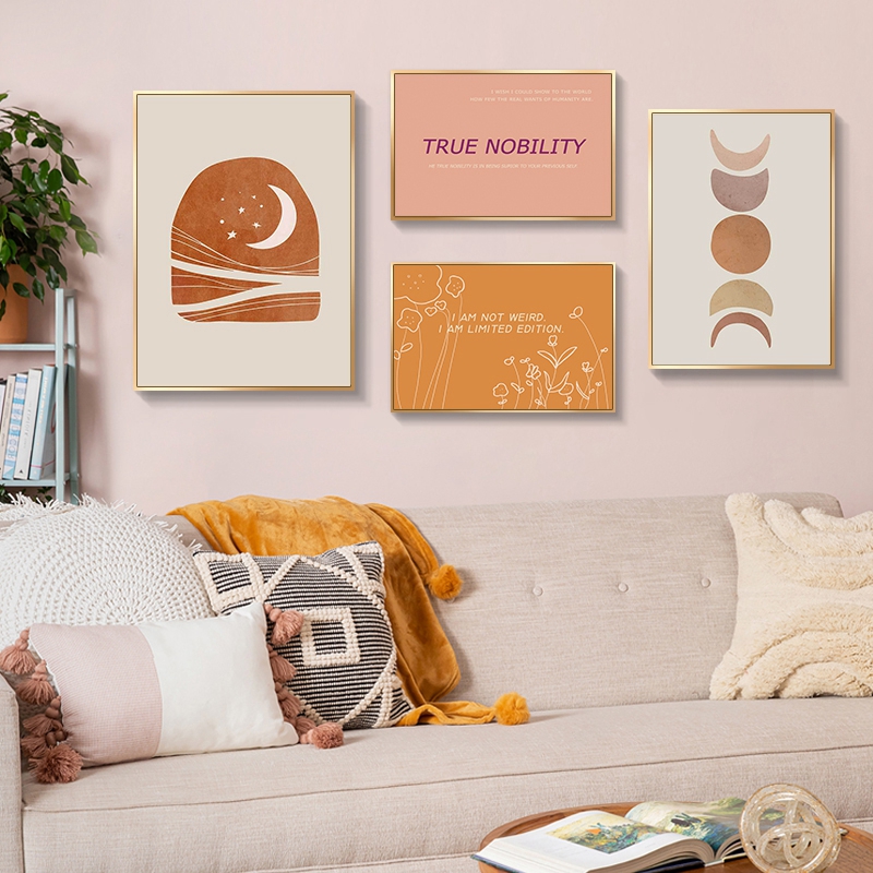 Tranh vải canvas treo tường hình mặt trăng/ mặt trời phong cách Bắc Âu hiện đại