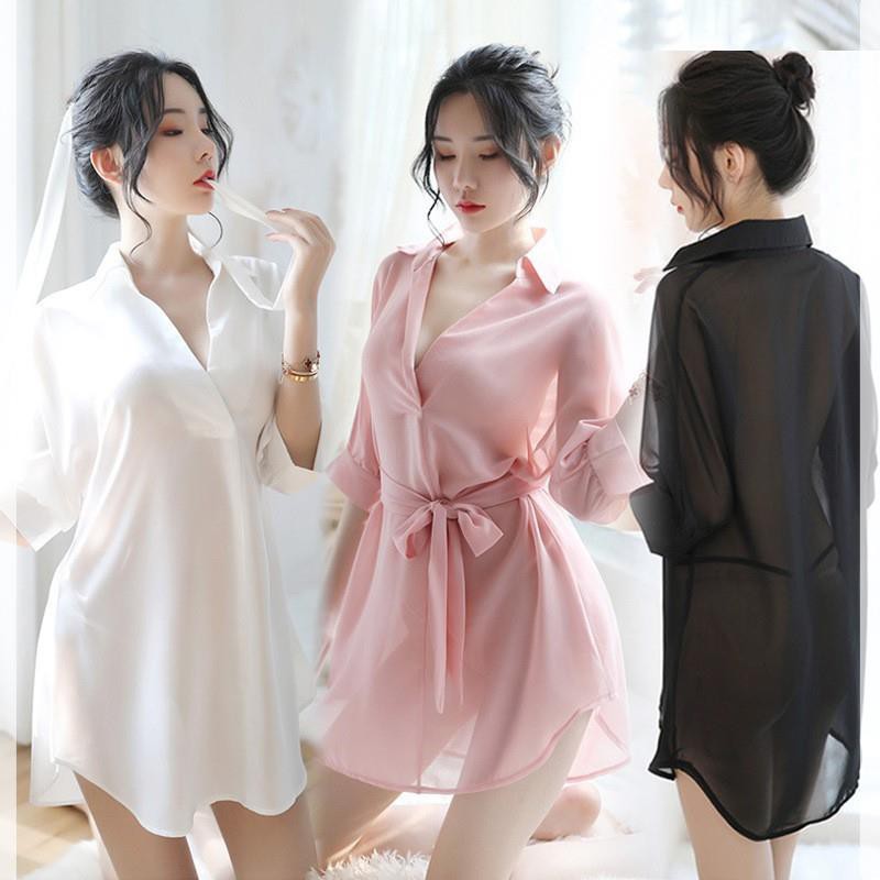 [Lụa Mềm - Sang Xịn] áo sơ mi ngủ nữ cao cấp - váy ngủ đẹp dài quyến rũ B1030