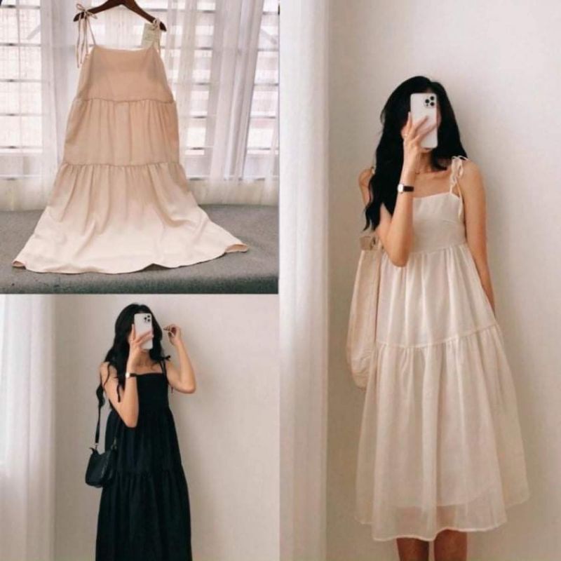 Đầm hai dây 💜 váy 2 dây vải voan mềm mịn - váy suông nữ thiết kế dáng váy maxi có dây buộc vai tùy chỉnh | BigBuy360 - bigbuy360.vn