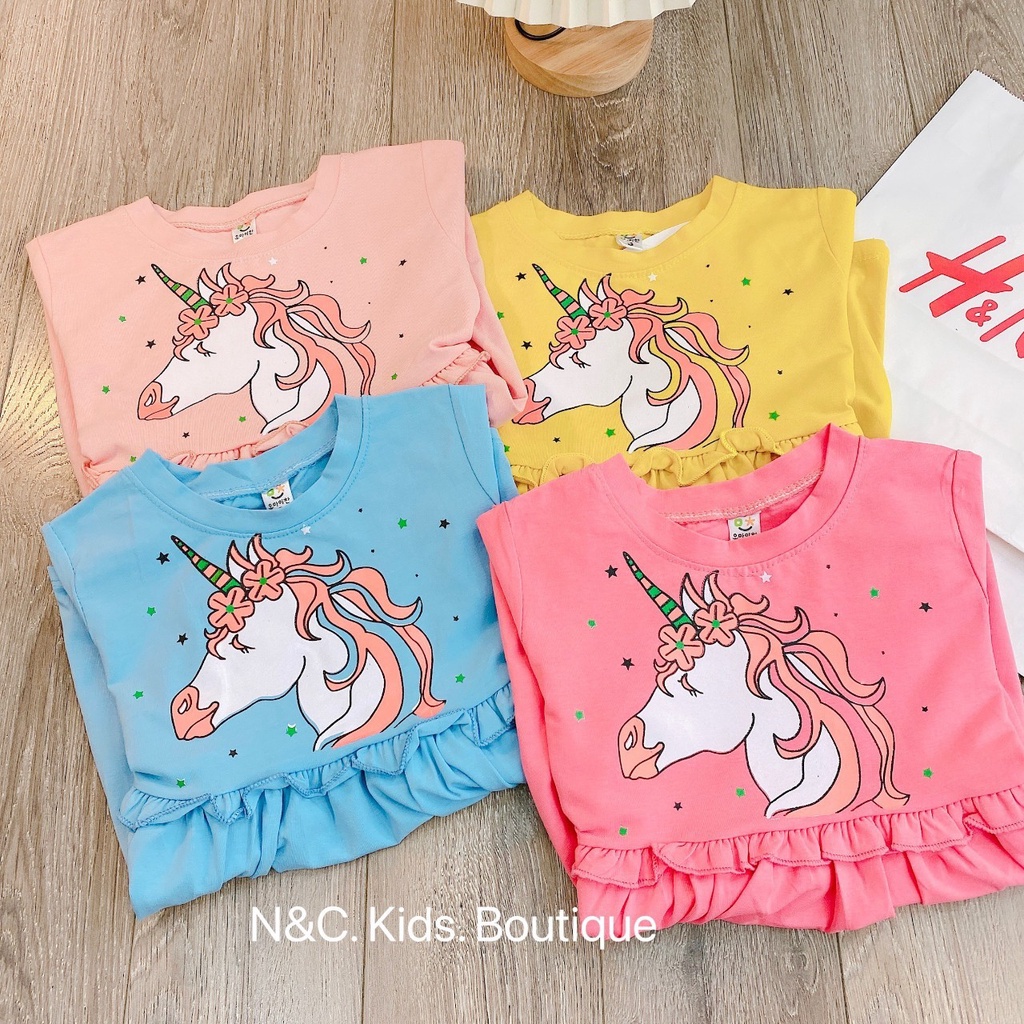 Váy babydoll cho bé phối hình ngựa Pony Chất cotton tàu mềm mại, thoáng mát