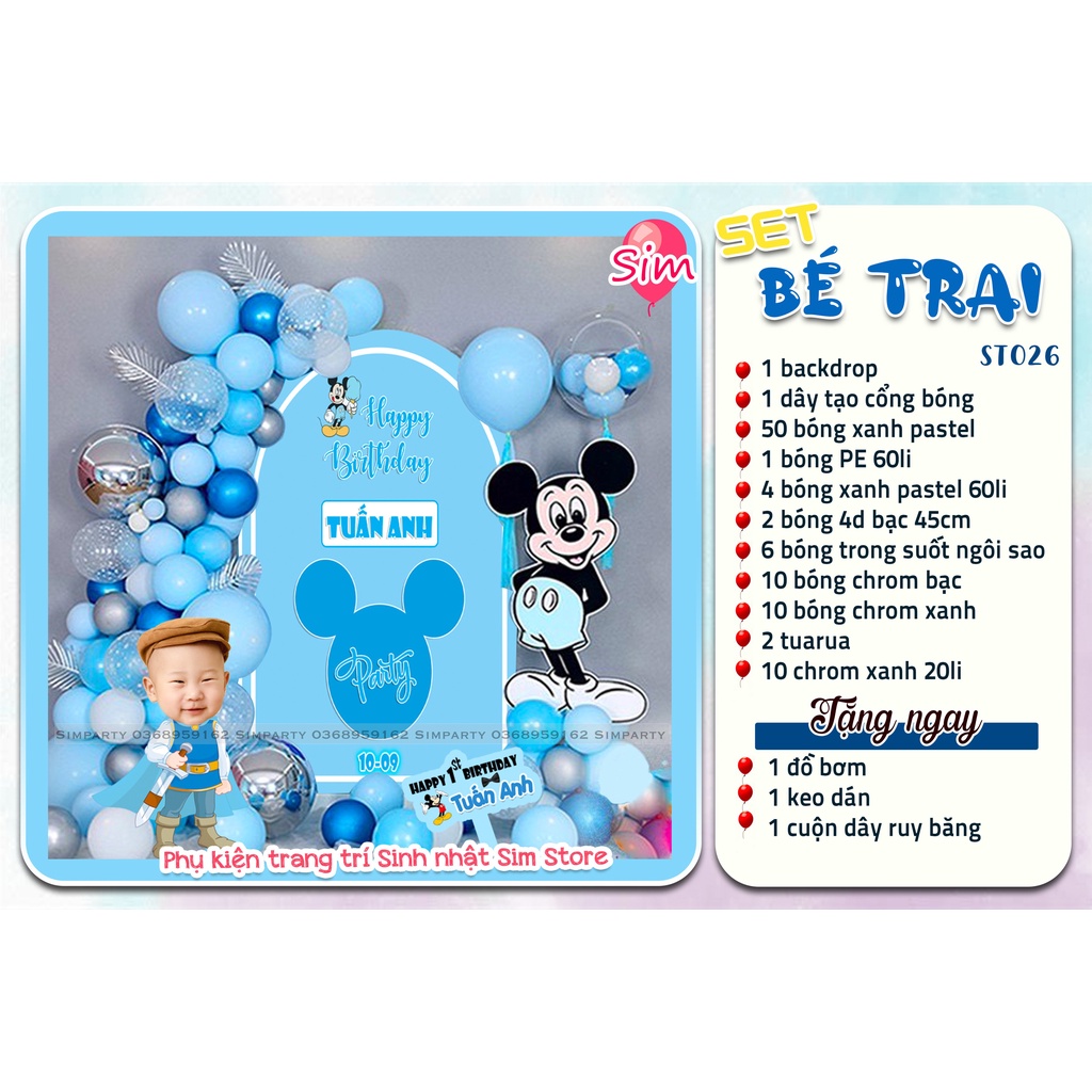Set trang trí sinh nhật, trang trí thôi nôi, đầy tháng bé trai bé gái hot trend siêu dễ thương trọn bộ đầy đủ Simparty