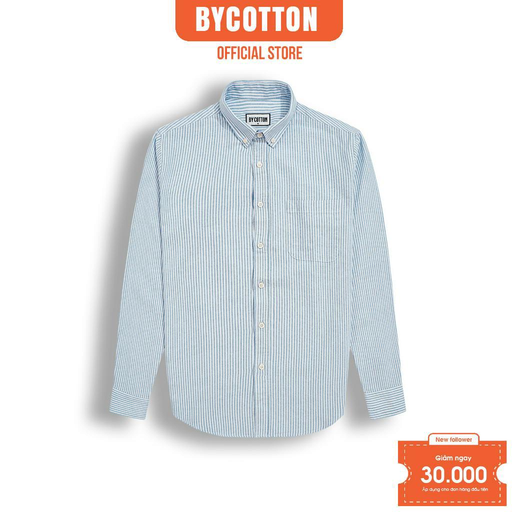Áo Sơ Mi Nam Dài Tay Xanh Nhạt Phối Sọc Nhỏ BY COTTON Mini Stripes Light Blue Shirt