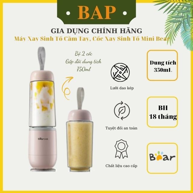 Máy Xay Sinh Tố Cầm Tay, Cốc Xay Sinh Tố Mini Bear LLJ-D04B1 Phiên Bản Quốc Tế, BH 18 Tháng - BAP