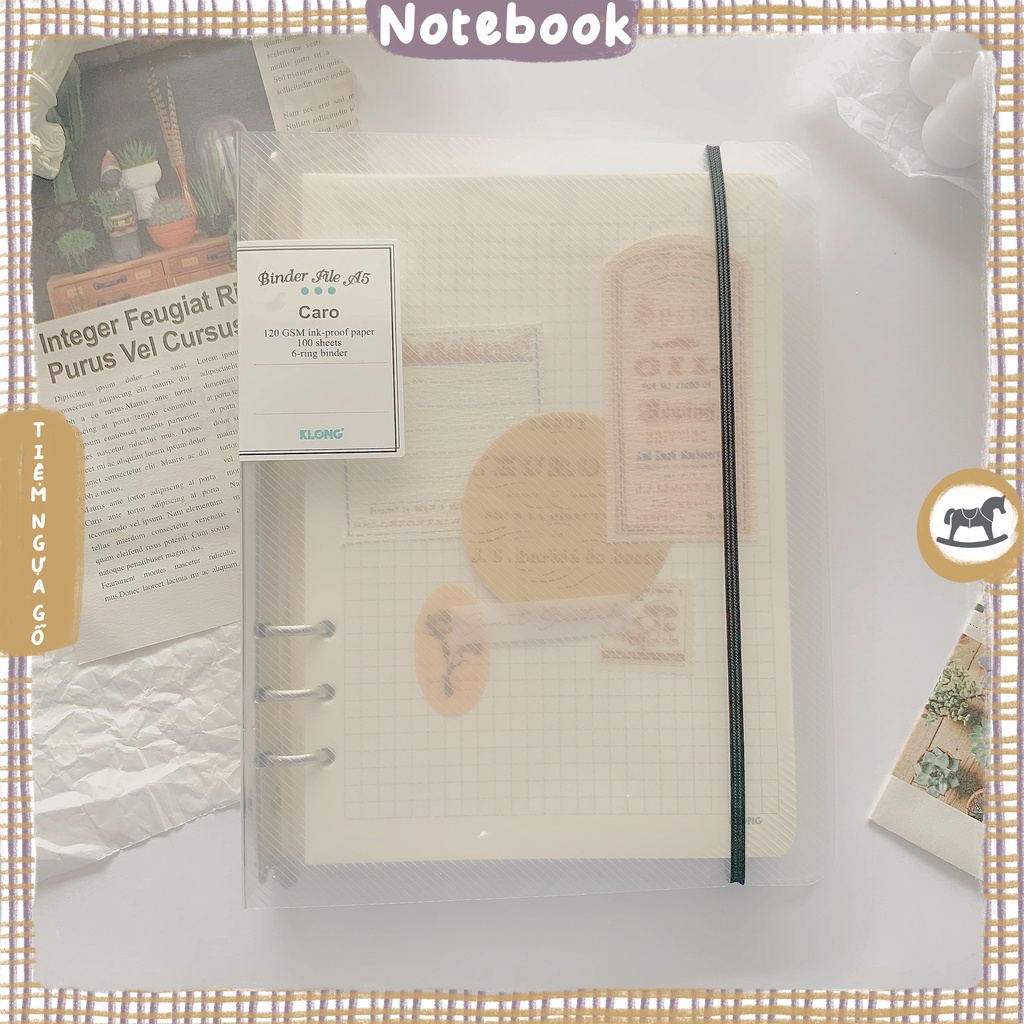 Sổ Binder A5 Kèm 200 Trang Ruột Caro Grid Sổ Còng Klong 6 Lỗ 100 Tờ 120 GSM – Tiệm Ngựa Gỗ
