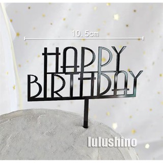 Topper HPBD mica chữ in hoa đen