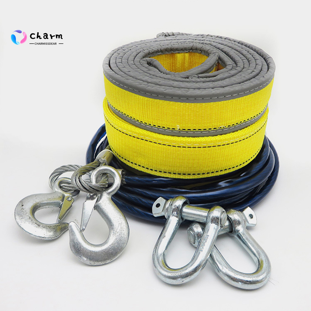 [CHS] COD 3Pcs/Set 4m Tow Strap with U-shaped Hooks Reflective Design Yellow Multifunctional Car Haul Rope for Outdoor