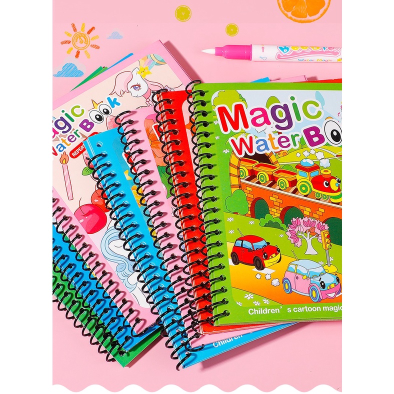 Tranh nước ma thuật -MAGIC WATER BOOK, Tranh tô màu nước ma thuật thần kỳ không dính bẩn tay chân nhiều chủ đề cho bé